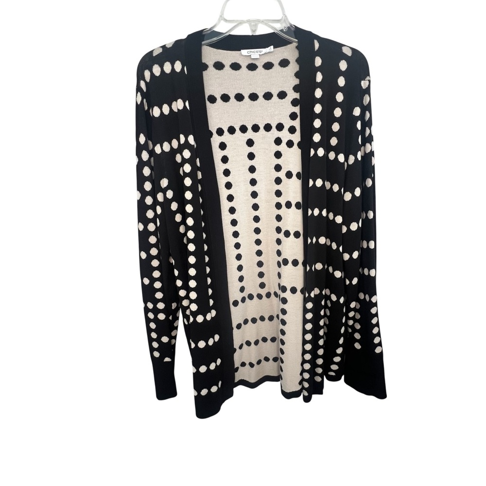 Polka Dot Black and Cream Cardigan Sweater-Size Large (Chico Size 2)